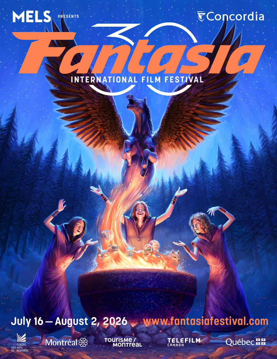 Affiche du Festival international de films Fantasia 2026, où le court métrage québécois Ricochets de Mathieu Dodier a été présenté.