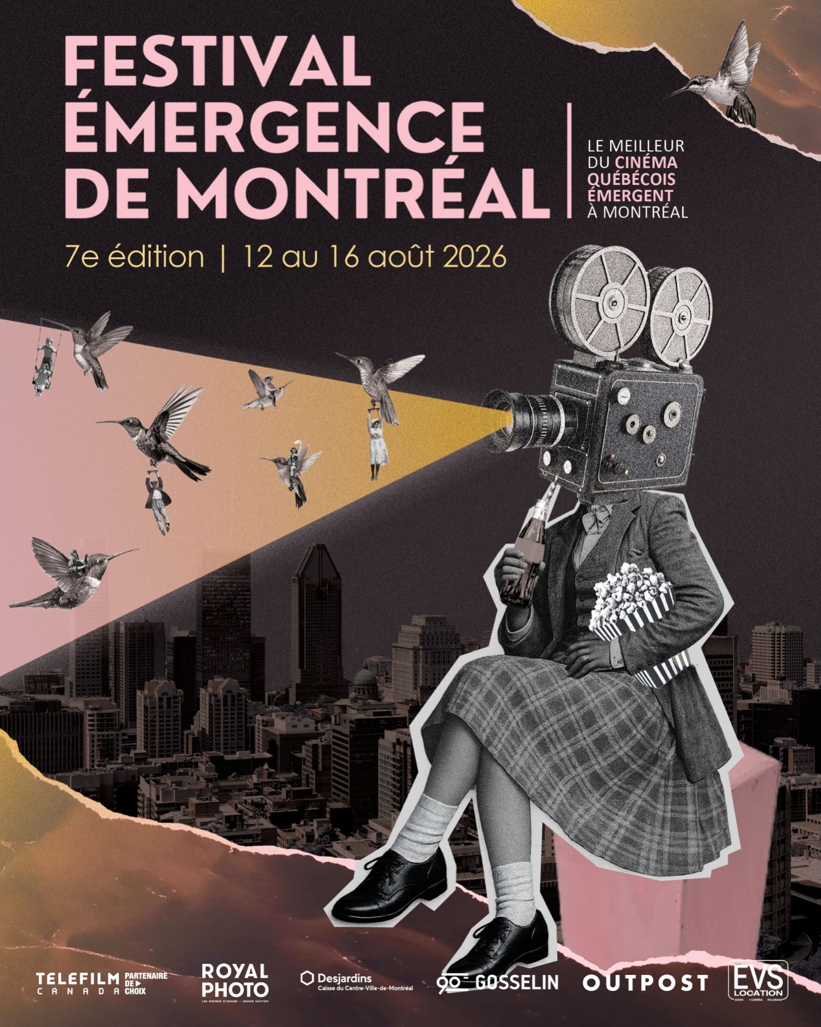 Affiche du Festival Émergence de Montréal 2026, où le film Ricochets de Mathieu Dodier est sélectionné en compétition.